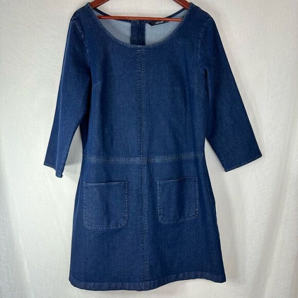 eShakti Blue Denim Dress Womens Large Casual Minimalist Pockets - Picture 1 of 10